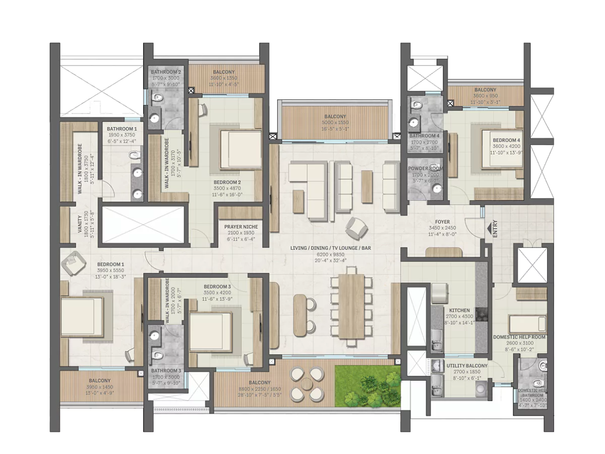 4 BHK Floor Plan